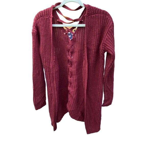 Pink Rose Womens Open Front Knit Cardigan With Lace-Up Back - Picture 1 of 5